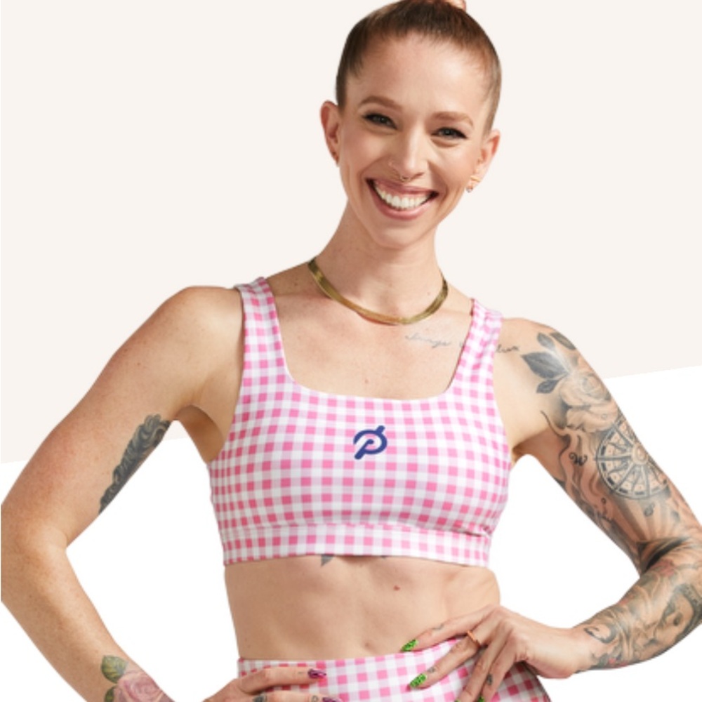 Peloton Pink Gingham V Back Bra Size Medium